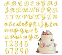 Andibro 64pcs Lettres de Décoration de Gâteau Acrylique Doré,Lettres pour Gâteau Numéros 0-9 et A-Z Lettres Majuscules Minuscules Ensemble Lettres Miroir pour Anniversaire de Mariage d'anniversaire