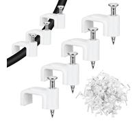 Andibro Lot de 100 Serre-câbles Plats, 10 mm, Serre-câbles à Clou avec Clou en Acier, Support de Câble en Plastique pour Mur, Fixations de Câble, Serre-Câble Blanc, Clips de Câble, Gestion de Câble
