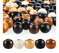Andibro Lot de 200 perles en bois, 5 couleurs, grands trous, pour le bricolage, les dreadlocks, les tresses de cheveux, le macramé, la fabrication de bijoux