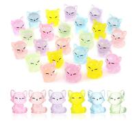 Andibro Lot de 24 mini renards lumineux en résine - Décoration multicolore - Petit renard qui brille dans le noir - Mini figurines en résine - Pour maison de poupée, décoration en pot, aquarium
