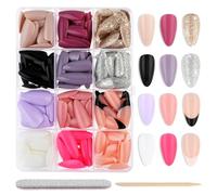 Andibro Lot de 288 ongles artificiels à coller, formes d'amande, longueur moyenne, acrylique, plastique, couverture complète, lime incluse, pour carnaval et fête