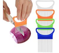 Andibro Lot de 4 supports à oignons en acier inoxydable pour trancher, coupe-oignons, coupe-oignons, coupe-oignons, coupe-légumes, viande, peigne pour couper les fruits, outils de cuisine de sécurité