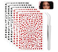 Andibro Lot de strass autocollants rouges et noirs pour le visage avec pince à épiler - 3/4/5/6 mm - Bijoux pour le visage pour Halloween, maquillage, festivals et loisirs créatifs