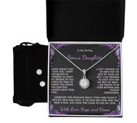 ANDIIS TREASURES To My Darling Bonus Daughter - Never Forget Finition or blanc 14 carats / boîte standard, pierre précieuse, oxyde de zirconium, Pierre précieuse, Zircone cubique