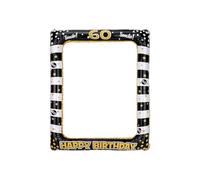 Andiker Cadre photo gonflable, accessoires de photo Happy Birthday, accessoires pour femmes et hommes, 60 ans, décoration de fête d'anniversaire (or noir, 60)