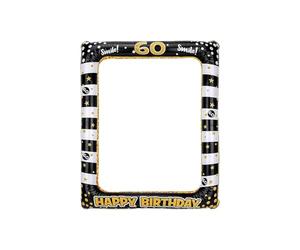 Andiker Cadre photo gonflable, décoration photobooth noir or pour anniversaire de 60 ans, décoration de fête pour femmes et hommes (Noir or, 60)