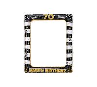 Andiker Cadre photo gonflable Happy Birthday - Accessoire de photo pour homme et femme - 70 ans - Décoration de fête d'anniversaire (or noir, 70)