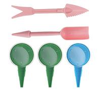 Andiker Lot de 5 mini outils de jardinage en plastique 2 en 1 - Petite pelle et semoir manuel réglable pour semis, plantation, ameublement du sol, transplantation (rose)