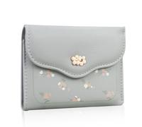 Andiker Petit portefeuille pour femme, portefeuille à trois volets en cuir synthétique avec 1 fenêtre pour carte d'identité et 1 poche zippée, porte-monnaie pour voyage, rendez-vous, shopping, bleu, S