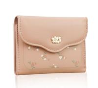 Andiker Petit portefeuille pour femme, portefeuille à trois volets en cuir synthétique avec 1 fenêtre pour carte d'identité et 1 poche zippée, porte-monnaie pour voyage, rendez-vous, shopping, rose, S