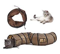 Andiker Tunnel pour chat en forme de S pliable avec 2 trous latéraux pour faire de l'exercice, la cachette et la course à pied, jouet pour chats d'intérieur (marron)