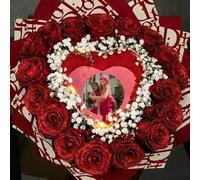 Andisijq Burn Away Bouquet de roses rouges artificielles brillantes et éternelles avec message - Cœur brûlé avec photo de message - Pour anniversaire, fiançailles, mariage (40 fleurs)