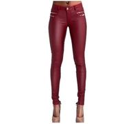 Andiwa Pantalon en similicuir pour femme Taille basse Double fermeture Éclair Push Up Stretch Skinny PU Legging sexy Taille petite/standard/grande