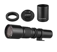 Andoer 500mm/1000mm Téléobjectif pour Appareil Photo Haute Puissance Mise au Point Manuelle avec 2X Convertisseur Couvercle d'objectif Protecteur d'objectif Sac de Transport pour la Photographie