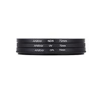 Andoer 72mm UV + CPL + ND8 Filtre Circulaire Polarisant Filtre ND8 Densité Neutre avec Sac, Accessoire Photo pour Nikon Canon Pentax Sony DSLR Camera