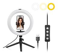 Andoer Anneau lumineux LED avec trépied et support pour téléphone portable, selfie de 10 pouces, intensité variable, 3 modes d'éclairage 11 niveaux, éclairage de table pour YouTube, selfie, streaming