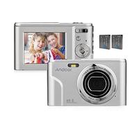 Andoer Appareil photo numérique 48 MP 1080P Appareil photo compact 2,4 pouces IPS, zoom numérique 16 X avec 2 piles Dragonne Sac de transport pour adultes/seniors/enfants (argent)