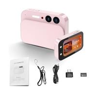 Andoer Appareil photo numérique point et prise de vue numérique avec zoom 16x - Caméra CCD anti-tremblement avec carte mémoire de 32 Go - Pour garçons, filles, enfants - Rose