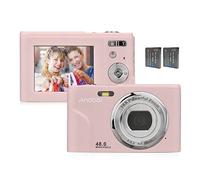 Andoer Appareil photo numérique portable 48 MP 1080p écran IPS 2,4" Zoom 16x Mise au point automatique Retardateur Mémoire étendue Détection du visage Anti-secousses avec 2 piles Dragonne Pochette de