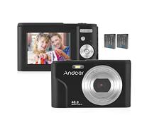 Andoer Appareil photo numérique portable 48 MP 1080p écran IPS 2,4" Zoom 16x Mise au point automatique Retardateur Mémoire étendue Détection du visage Anti-secousses avec 2 piles Dragonne Pochette de