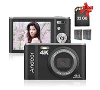 Andoer Appareil photo numérique portable 48 MP 4 K 2,8" Écran IPS Zoom 16X Auto-déclencheur Mémoire étendue de 128 Go Anti-vibration avec 2 batteries Carte mémoire de 32 Go Sangle de main Sac de