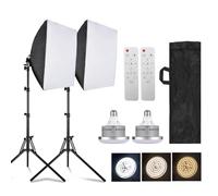 Andoer Boîte à lumière pour studio photo, 2 boîtes à lumière LED de 40 x 40 cm avec 2 ampoules LED de 85 W, 2 trépieds d'éclairage, 2 télécommandes pour YouTube, enregistrement vidéo Tiktok, portraits
