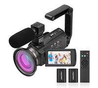 Andoer Caméscope 4K 48MP 60FPS WiFi Caméscope 16X Zoom numérique 3" IPS Écran tactile IR Vision nocturne Vlogging Caméra avec microphone, télécommande, 2 piles, objectif de caméra, poignée