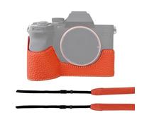Andoer Demi-sacoche pour appareil photo - En cuir synthétique - Demi-sacoche de rechange pour appareil photo Sony A7M4/A7R5/A7S3/A1 - Avec ouverture d'épaule en bas et poignée, Orange
