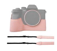 Andoer Demi-sacoche pour appareil photo - En cuir synthétique - Demi-sacoche de rechange pour appareil photo Sony A7M4/A7R5/A7S3/A1 - Avec ouverture d'épaule en bas et poignée, rose bonbon