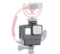 Andoer Étui Vlog pour caméra d'action Boîtier Vlogging Cadre de la cage avec sabot froid pour GoPro Hero 7 6 5 Noir pour microphone externe et adaptateur de microphone Pro de 3,5 mm