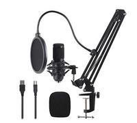 Andoer Kit de microphone à condensateur d'enregistrement de studio avec support amortisseur + ciseaux réglables, support de bras en ciseaux + filtre pop + pare-brise + câble USB pour chant en ligne