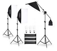 Andoer Kit d'éclairage de Studio de Photographie, Softbox Kit d'éclairage avec Ampoule LED 135W /50x70cm Softbox /2M Support de lumière/Boom Arm pour Studio Portrait Produit Photo Vidéo Diffusion