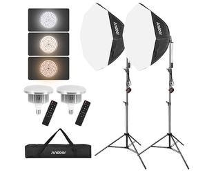 Andoer Kit d'éclairage pour studio de photographie, boîte à lumière 85 W 2800 K-5700 K, lumière LED, éclairage continu pour enregistrement vidéo, portraits et prise de vue de produits