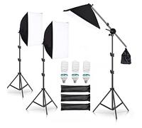 Andoer - Kit d'éclairage pour studio photo - 3 x 50 x 70 cm - Avec 3 lampes photo de 135 W - Trépied de 2 m - Bras de flèche pour YouTube, Tiktok, portraits de studio, photographie