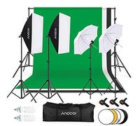 Andoer Kit Studio Photo et éclairage Système de Support de Toile de Fond 135W 5500K Ampoules Parapluie Softbox éclairage Continu pour Studio Photo Professionnel pour Portrait et Photographie Vidéo