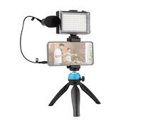 Andoer Kit vidéo portable pour smartphone Système vidéo pour téléphone avec lumière de remplissage à LED 5500K / 3200K + Microphone cardioïde Support de téléphone réglable Mini trépied à bille