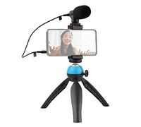 Andoer Kit vidéo portable pour smartphone Système vidéo pour téléphone avec microphone cardioïde + support de téléphone réglable + mini trépied à bille de table pour téléphone Vlog