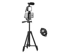 Andoer Kit vidéo pour smartphone, kit de vlogging avec trépied réglable en hauteur avec microphone pour chaussures froides, déclencheur à distance pour la création vidéo de caméras de téléphone