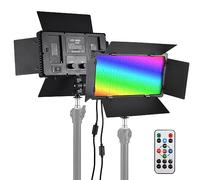 Andoer Lampe vidéo LED RVB, 352 LED, intensité variable, 3200 K à 5600 K, série DC/NP, avec télécommande en métal pour YouTube, TikTok, Zoom, photographie, conférences, streaming en direct