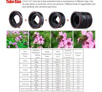 Andoer Macro Kit de tubes d'extension 3 pièces 13mm 21mm 31mm Bagues de tubes d'extension autofocus pour boîtier d'appareil photo et objectif de 35mm SLR Compatible avec tous les objectifs Canon EF et
