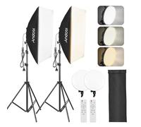 Andoer Softbox Kit de studio photo, boîte à lumière 2 x 50 x 70 cm avec 2 lampes vidéo LED bicolores de 80 W, 2 trépieds, 2 télécommandes pour photographie de produits de studio, enregistrement vidéo