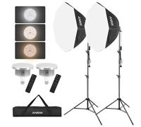 Andoer Softbox studio photo, 2 boîtes à lumière octagon avec 2 lumières LED 2800 K-5700 K, 2 trépied lumineux de 2 m, 2 télécommandes, sac de transport pour YouTube, enregistrement vidéo Tiktok