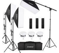 Andoer Studio Light Set - 3 boîtes à lumière avec lampes LED 85W - 50x70cm, 2m trépieds, télécommande - Pour le portrait et la photographie de produits