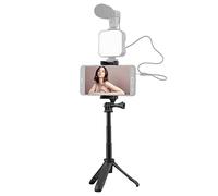 Andoer Support de téléphone portable pliable mini trépied de bureau avec 3 sections extensible Longueur réglable du clip de téléphone pour smartphone Enregistrement Vlog Selfie Live Stream