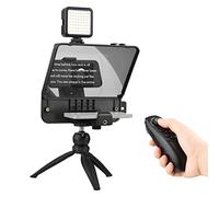 Andoer Teleprompter Portable Caméra Prompter Kit avec Support de Téléphone Lumière de Remplissage LED Trépied de Bureau Télécommande pour Vlog Entretien Scène Discours