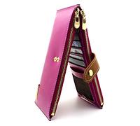 ANDOILT Femmes Multi Portefeuille en Cuir Blocage RFID Card Organizer avec Poche Zippée Sac À Main pour Téléphone Portable Rose Rouge