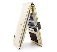 ANDOILT Femmes Multi Portefeuille en Cuir Blocage RFID Card Organizer avec Poche Zippée Sac À Main pour Téléphone Portable Blanc Crème