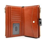 ANDOILT Portefeuille pour Femme en Cuir véritable avec Blocage RFID à Deux Volets, Organiseur de Cartes, Sac à Main pour téléphone Portable avec Poche zippée, W1 Marron, Taille Unique, Vintage