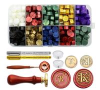 Andotopee Kit de cachet de cire à cacheter avec lettres de l'alphabet K - 2 pièces - Style vintage - Monogramme - Avec 200 perles de cire assorties - Cuillère à cacheter - Stylo à cacheter