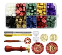 Andotopee Kit de tampon de cire à cacheter - 2 têtes de l'alphabet D - Kit de cachet de cire vintage avec 200 perles à cacheter, cuillère et stylos métalliques dorés et argentés